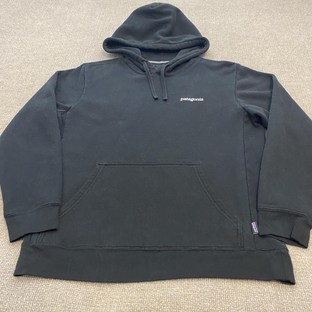 Patagonia Hoodie Mens Medium Women L Black Uprisal P-6 Logo Pullover Sweatshirt